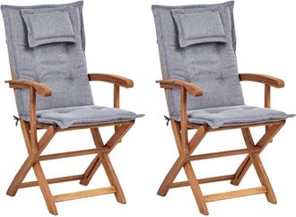 Beliani Conjunto De 2 Sillas De Jard&iacute;n De Madera De Acacia Clara Plegables Con Cojines Grises Maui Ii