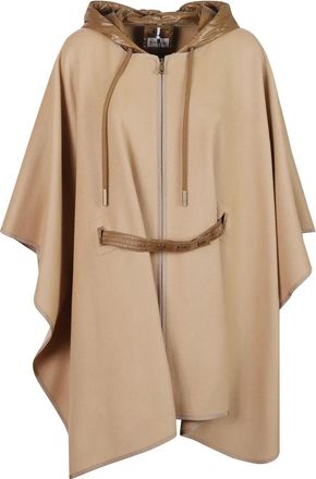 Moncler Quilted Wool-Blend Cape - female - Moncler - Ponchos - Beige - ONE SIZE - Jackets