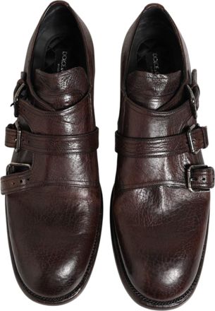 Dolce & Gabbana Mens Brown Leather Monk Strap Formal Derby Shoes Horse
