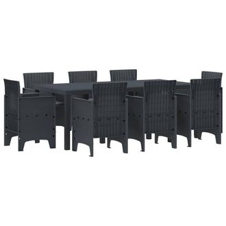 Berkfield Home 9 Piece Garden Dining Set with Cushions Anthracite Poly Rattan in Dark Grey