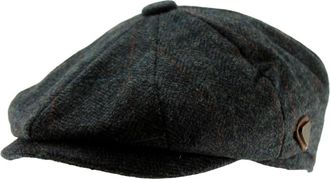 Generic Royal Stallion Wool Baker Boy Cap in Navy Check Herringbone, Size: Medium (57cm)