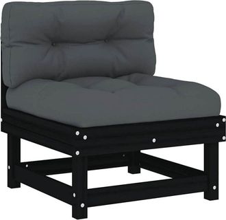 vidaXL Middle Sofa with Cushions Black Solid Wood Pine vidaXL