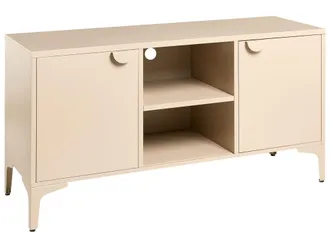 Beliani Mobile Tv A 2 Ante Con 6 Ripiani E Vano Aperto In Acciaio Verniciato Color Beige Ardura