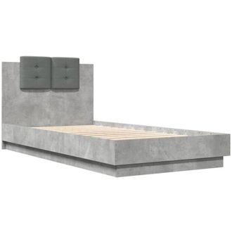 vidaXL Vidaxl - Cama Con Cabecero Madera De Ingenier&iacute;a Gris Hormig&oacute;n 75x190 Cm
