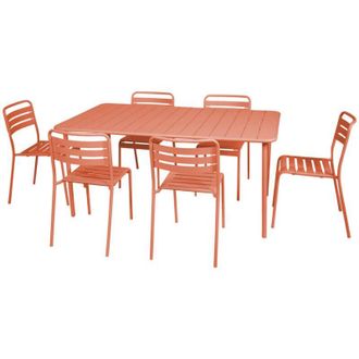 Sweeek 6-8 seater rectangular steel garden table set with 6 chairs Tomette pink 160x90x72.5 cm - Amelia