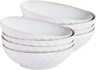 Beliani Beliani - Conjunto De 8 Platos Hondos Cuenco Para Pasta De Gres Caol&iacute;n Artesanal Acabado Esmalte Reactivo Gris Claro Sesame