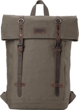 Troop London TRP0425 Troop London Heritage Canvas 15 Laptop Backpack, Smart Casual Daypack with Foldable Top - Olive - H48 x W37 x D11 cm