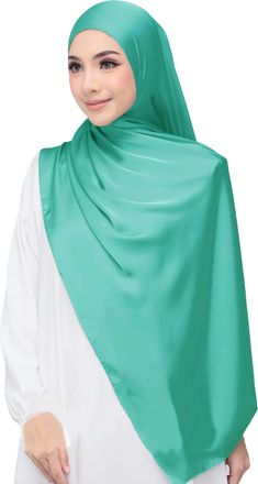 Lina & Lily Luxury Satin Hijab Head Scarf Shawl Wrap for Muslim Women Extra Long (Light Teal)