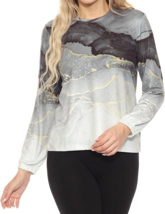 PJ Salvage Diamond Marble Long Sleeve Top In Multi Black