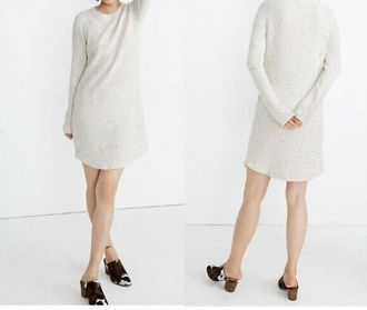 Madewell Curved Hem Wool Blend Sweater Dress In Beige