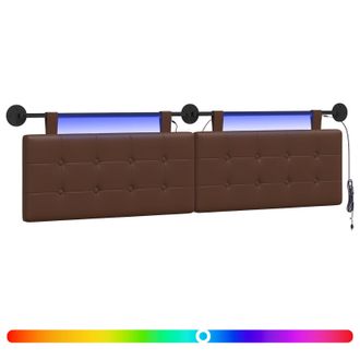 vidaXL Cabecero Colgante Con Luz Led Marr&oacute;n Cuero Sint&eacute;tico Vidaxl