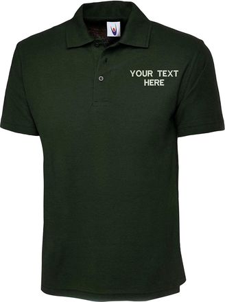 Generic Personalised Embroidered Your Left Chest Text Classic Polo Shirt, Office Casual Workwear Unisex Adult Top (Bottle Green, 4XL, 4X_l)