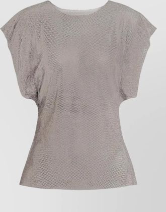 Alberta Ferretti crystal mesh round neck cap sleeve top