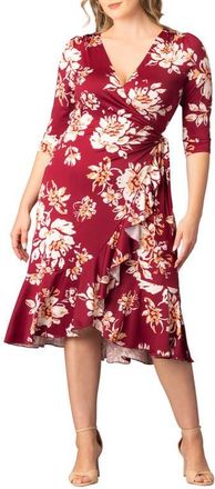 Kiyonna Flirty Flounce Wrap Dress in Red Scattered Florals at Nordstrom, Size 4X