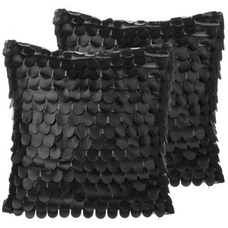 Beliani Beliani - Conjunto De Cojines Decorativo De Piel Sint&eacute;tica Negra 45 X 45 Cm Decoraci&oacute;n Moderna Minimalista Efecto De Escala Lobelia
