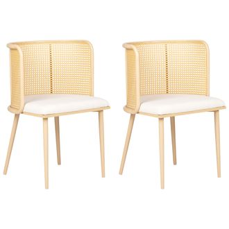Beliani Beliani - Conjunto De 2 Sillas De Comedor Retro Asiento De Tela Estructura Met&aacute;lica Efecto Madera Trenza Vienesa Madera Clara Kobuk