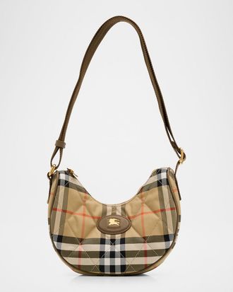 Burberry Horseshoe Quilted Check Nylon Crossbody Bag