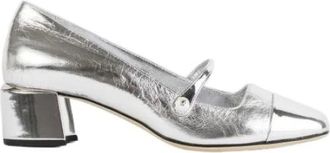 Jimmy Choo London Pumps, female, Gray, Size: 6 1/2 US Silver Leather Pumps with Strap