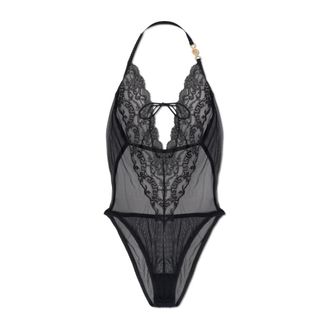 Versace Body, female, Black, Size: 2XL Embroidered Lace-Trim Bodysuit