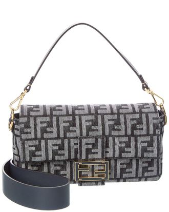 Fendi Fendi Baguette Ff Denim Jacquard & Leather Shoulder Bag
