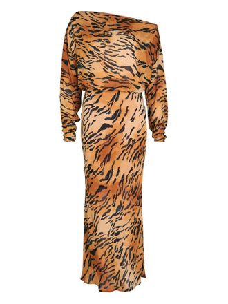Never Fully Dressed Tilly long-sleeve tiger-print dress - Brown