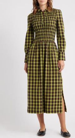 Damson Madder Hazel Plaid Long Sleeve Organic Cotton Dress in Yellow at Nordstrom Rack, Size 10 Us / 14 Uk
