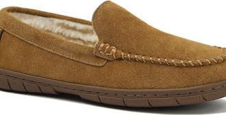 Lands End Fuzzy Lined Suede Moccasin Slippers in English Tan at Nordstrom, Size 11