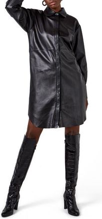 AS by DF Bonsoir Recycled Leather Shirtdress in Black at Nordstrom, Size Small