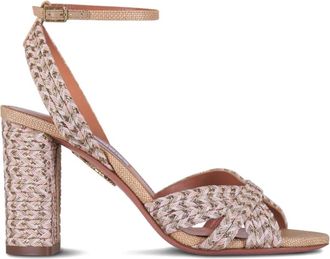 Aquazzura heeled sandals - women - Raffia/Leather/Leather - 38.5 - Neutrals
