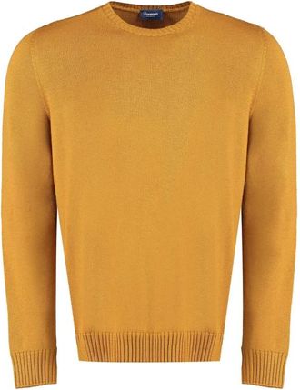 Drumohr Pullover met ronde hals - Heren - Ronde hals truien - Bruin - XL - Wol - Truien & Vesten