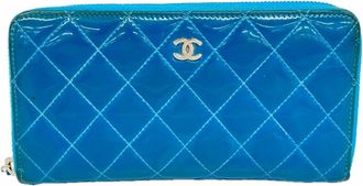 Chanel Blue Patent Leather Long Wallet (Bi-Fold) (Pre-Owned)