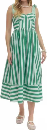 Entro Stripe Sleeveless Midi Dress In Green