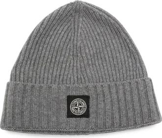 Stone Island Ribbed Beanie - Heren - Hoeden - Grijs - L - Wol - Accessoires
