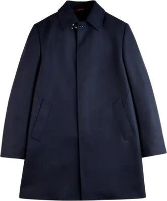 Fay Blauwe Loden Jas met Haak - Heren - Mantel - Blauw - XL - Jassen