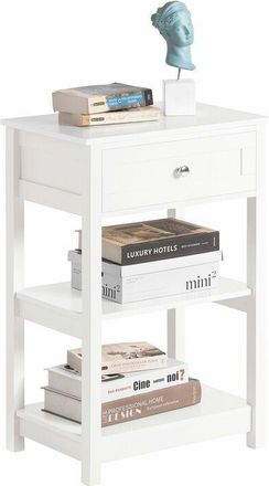 SoBuy Sobuy - Mesa Auxiliar Con 1 Caj&oacute;n, Consola,mesita De Noche Para Sal&oacute;n Comedor, Tel&eacute;fono O Lampara Blanco Fbt46-w Es