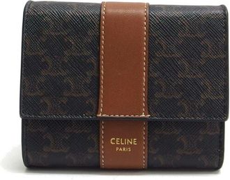 Celine Brown Dark Brown Coated Canvas Leather Wallet (Tri-Fold) (Pre-Owned)