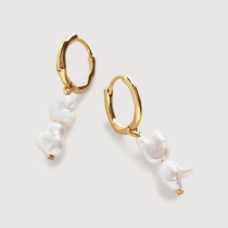 Monica Vinader Gold One of a Kind Asymmetric Keshi Pearl Huggie Earrings Pearl