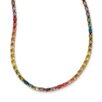 Diamond2Deal Sterling Silver 14k Gold-plated Oval Colorful Cubic Zirconia Necklace 18