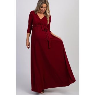 Pinkblush Draped 3/4 Sleeve Maxi Dress in Burgundy at Nordstrom, Size Medium