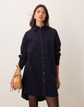 Glamorous throw on smock dress in dark navy micro corduroy