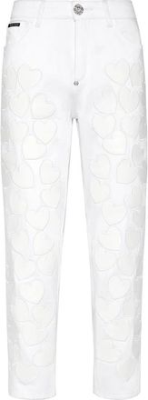 Philipp Plein Jeans Mom Fit Heart - Dames - Loose Fit Jeans - Wit - W24 - Katoen - Jeans