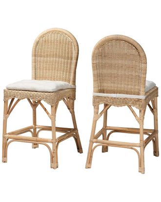 Baxton Studio Bilu Bohemian Rattan 2Pc Counter Stool Set