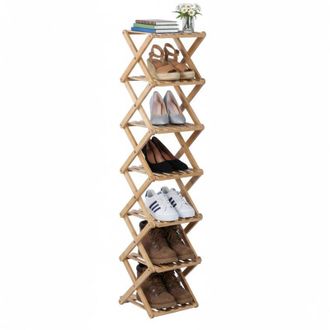 Relaxdays Relaxdays shoe rack, 7 shoe shelves, foldable rack for hallway & bedroom, H x W x D 125 x 28 x 28 cm, bamboo, natural