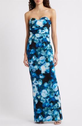 Black Halo Leonora Strapless Gown in Cerulean Corsage at Nordstrom, Size 14