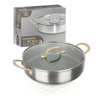 KASANOVA Tegame 28 cm triplo strato Tri Ply - Gold con coperchio