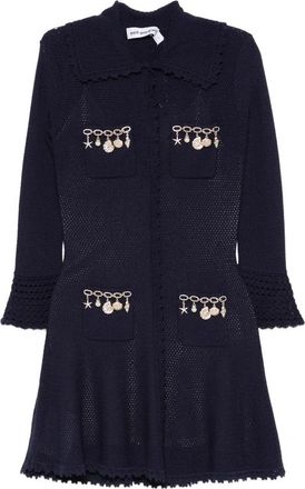 Self Portrait Charm Detail Pointelle Knit Dress - Dames - Korte kleedjes - Blauw - S - Kleedjes