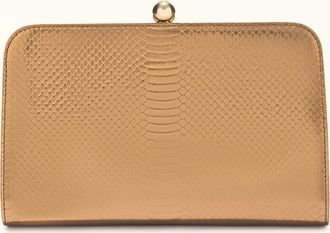 Furla Alba Clutch S Color Bronze Leather With Python Whips Lame Print Woman