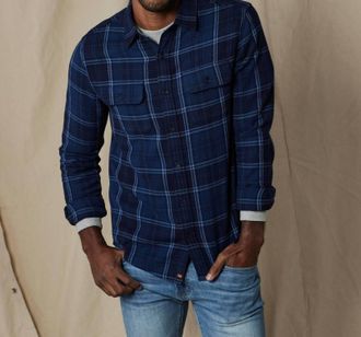 The Normal Brand Mountain Flannel Overshirt In Indigo Plaid
