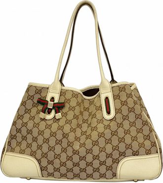 Gucci Beige Brown Canvas Tote Bag (Pre-Owned)