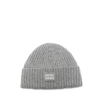 Miu Miu Logo-patch Ribbed-knit Wool Beanie
